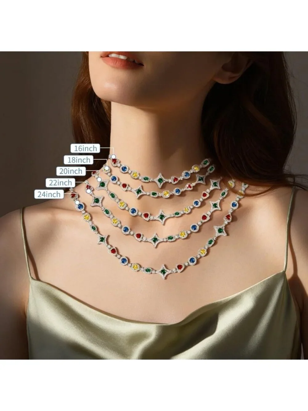 Colorful Hip-Hop Alloy Zirconia Necklace, Unisex Urban Statement Jewelry, Bold